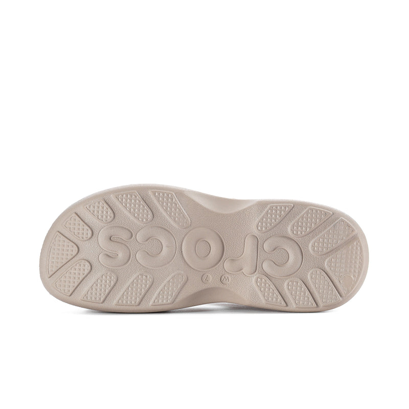 Women's light beige platform sandal outsole with grippy tread pattern