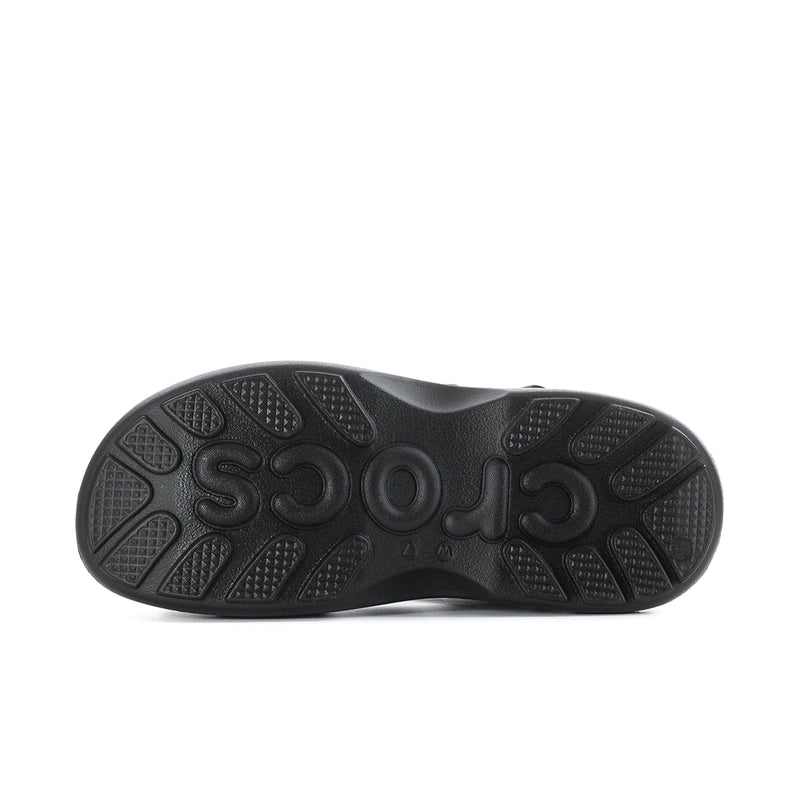 Black outsole for Y-strap platform sandal with embossed traction pattern