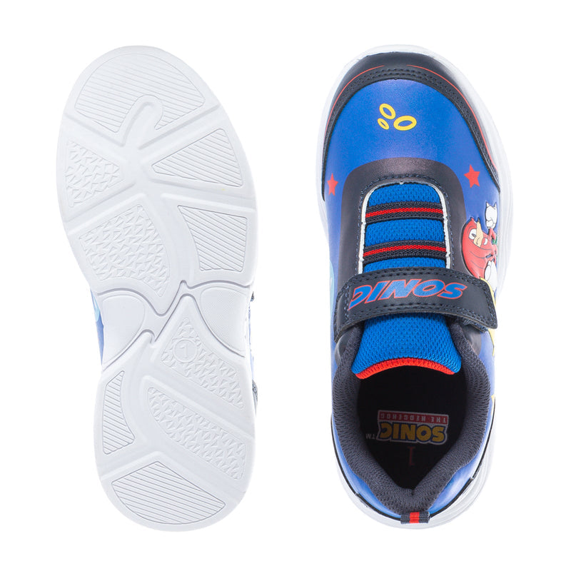 Kids sneakers with white rubber outsole and printed inner heel with blue/red accents