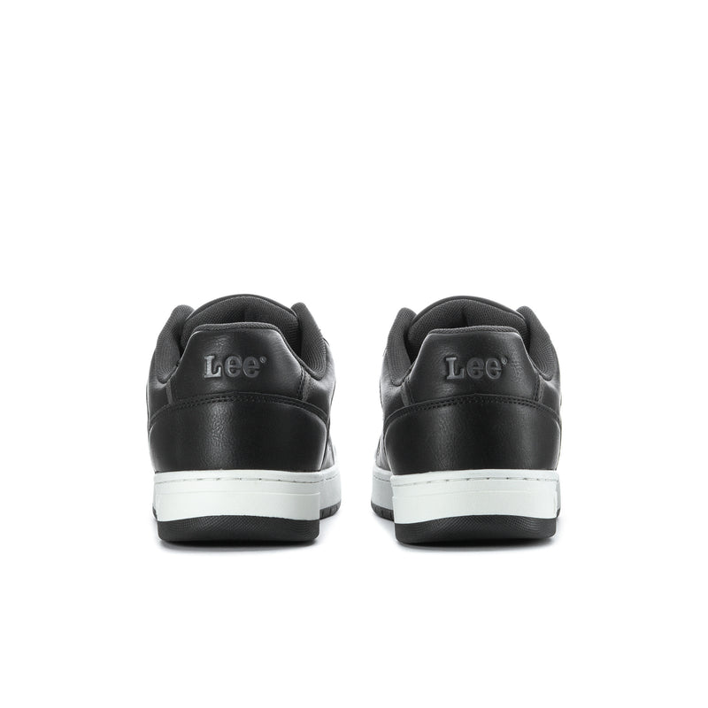 Men's black sneakers heel view with Lee branding and white midsole trim