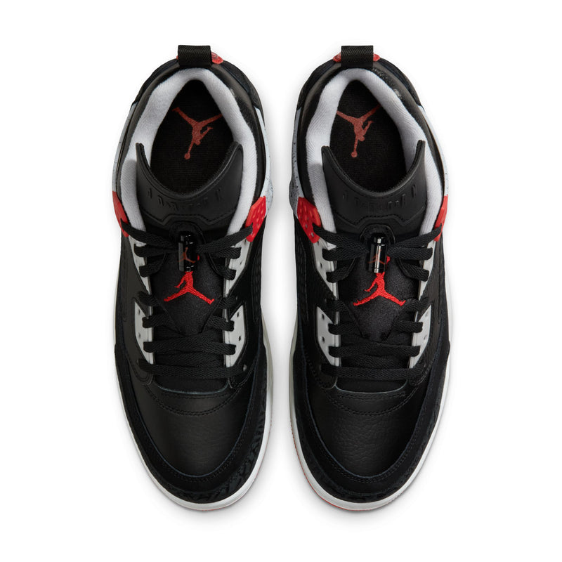 Men's black low-top sneakers with red Jumpman logos and white collar lining