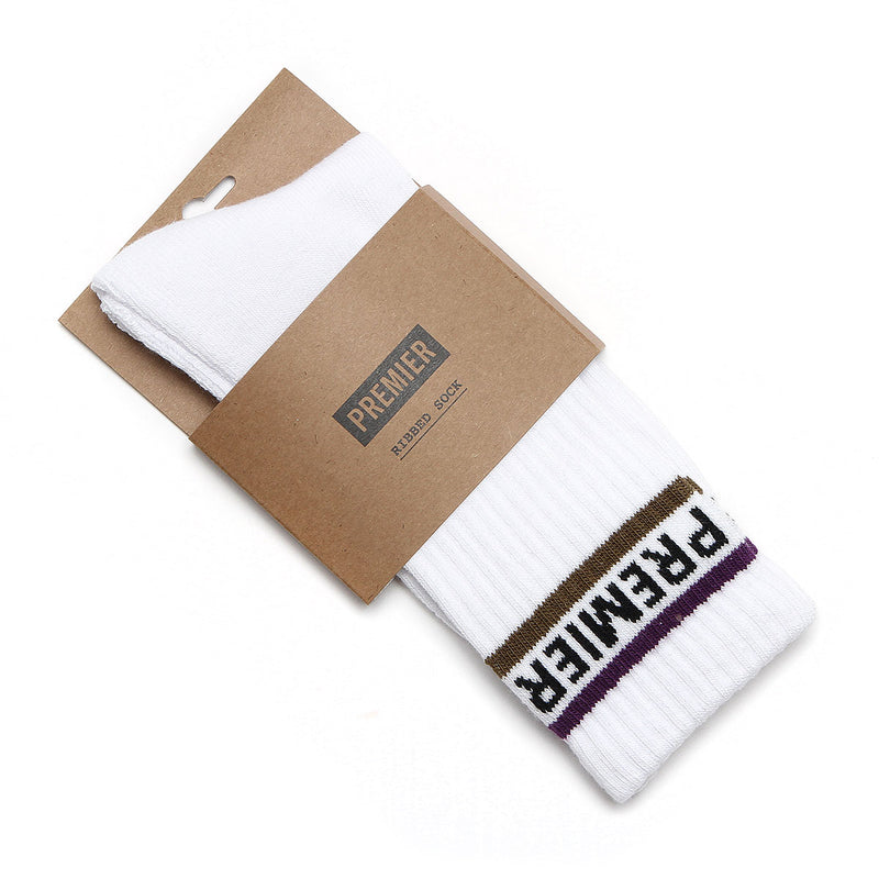 Premier Striped Crew Sock White