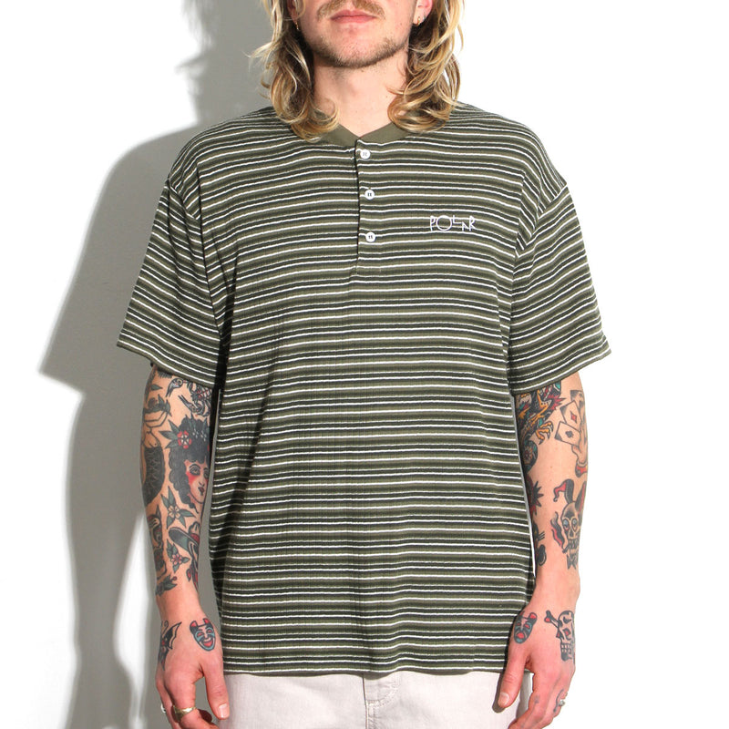 Polar Striped Rib Henley T-Shirt Uniform Green  Edit alt text