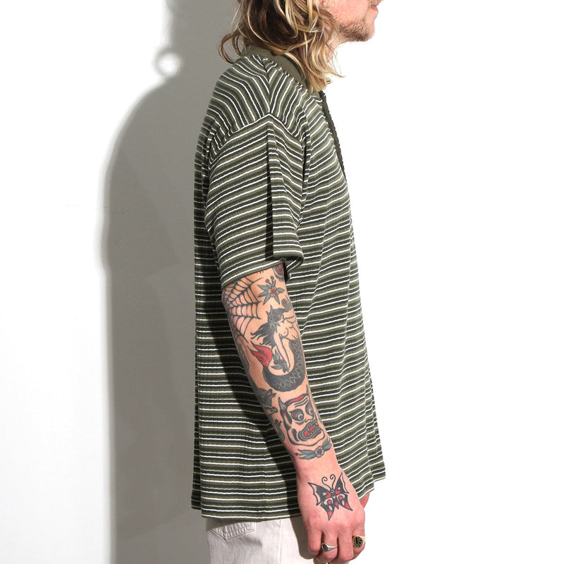 Polar Striped Rib Henley T-Shirt Uniform Green  Edit alt text