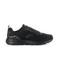 Black wide-fit Skechers lace-up sneaker with cushioned sole and mesh upper