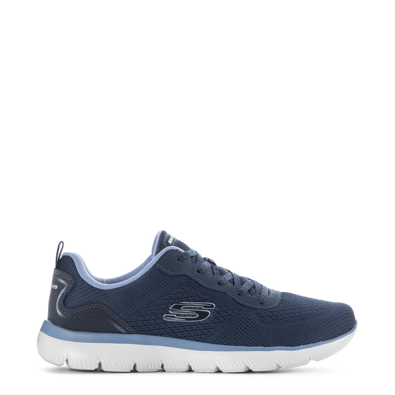Navy mesh lace-up sneakers with S logo and white cushioned sole