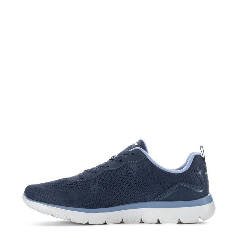 Navy mesh lace-up athletic sneakers with cushioned white sole