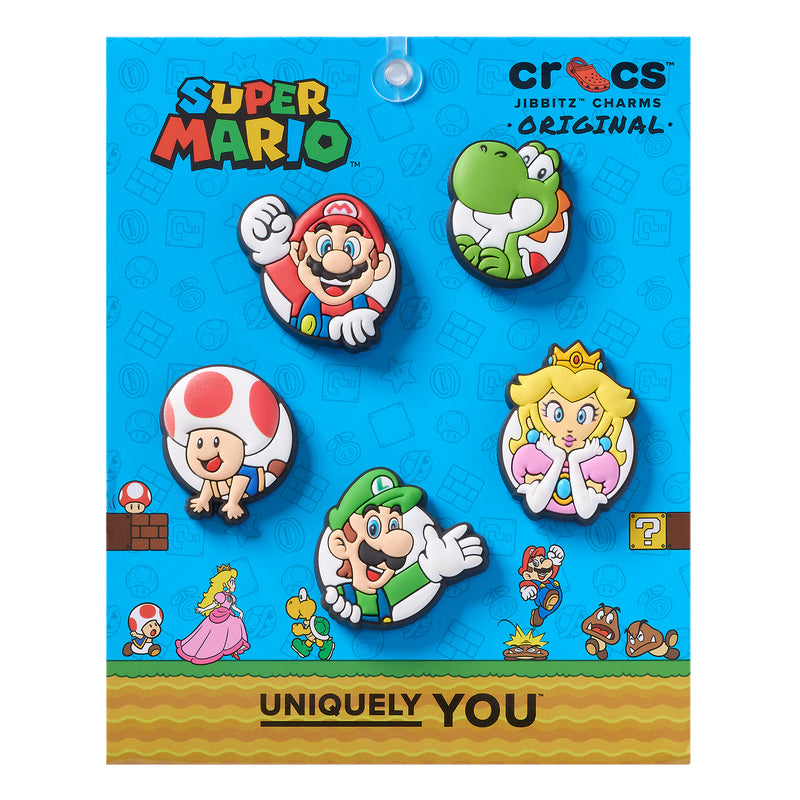 5-pack Jibbitz charms with five Super Mario character designs on card