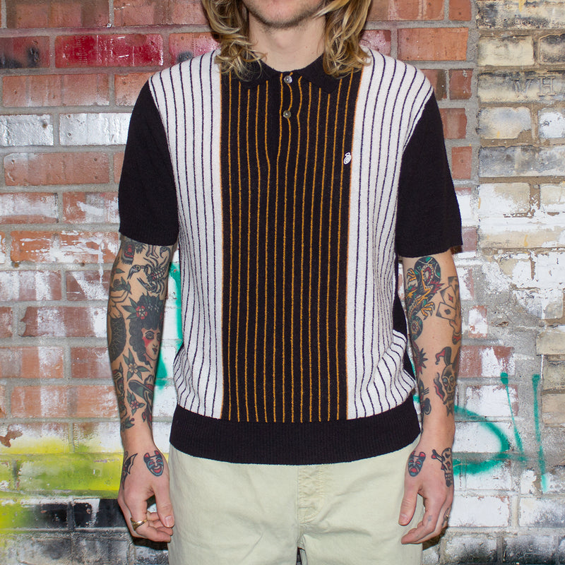 Stussy Textured S/S Polo Sweater Style # 117167 Color : Black Stripe