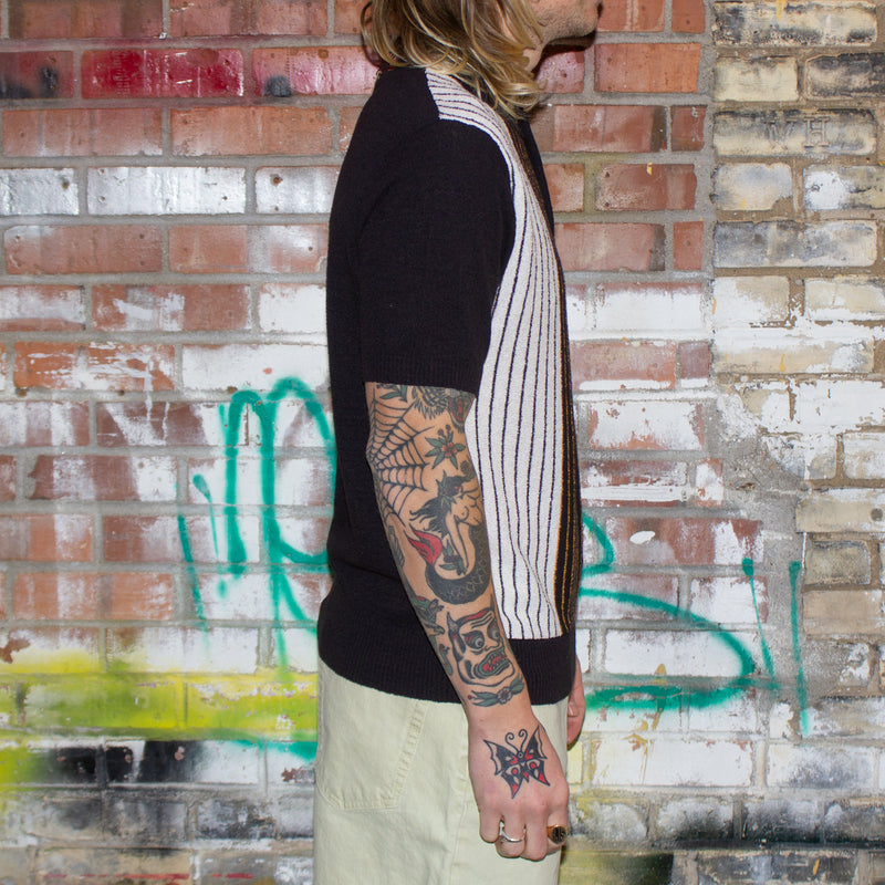 Stussy Textured S/S Polo Sweater Style # 117167 Color : Black Stripe