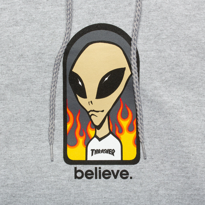 Thrasher x Alien Workshop Believe Hoodie Color : Grey