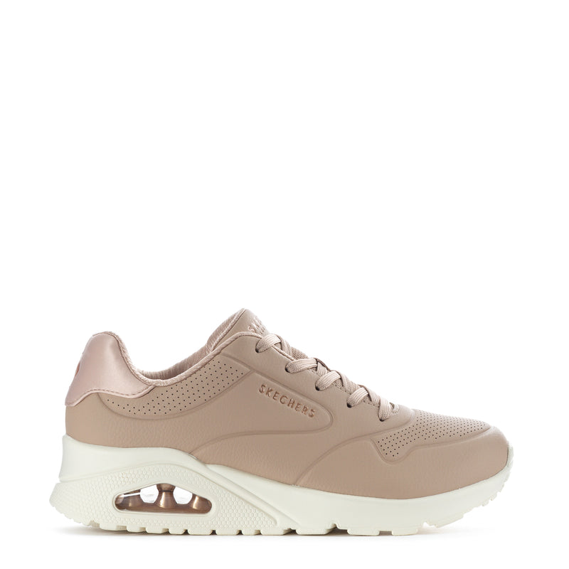 Women’s taupe and white lace-up sneakers with cushioned sole