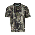 Men's camo V-neck jersey, short sleeves, dark collar and crew hem