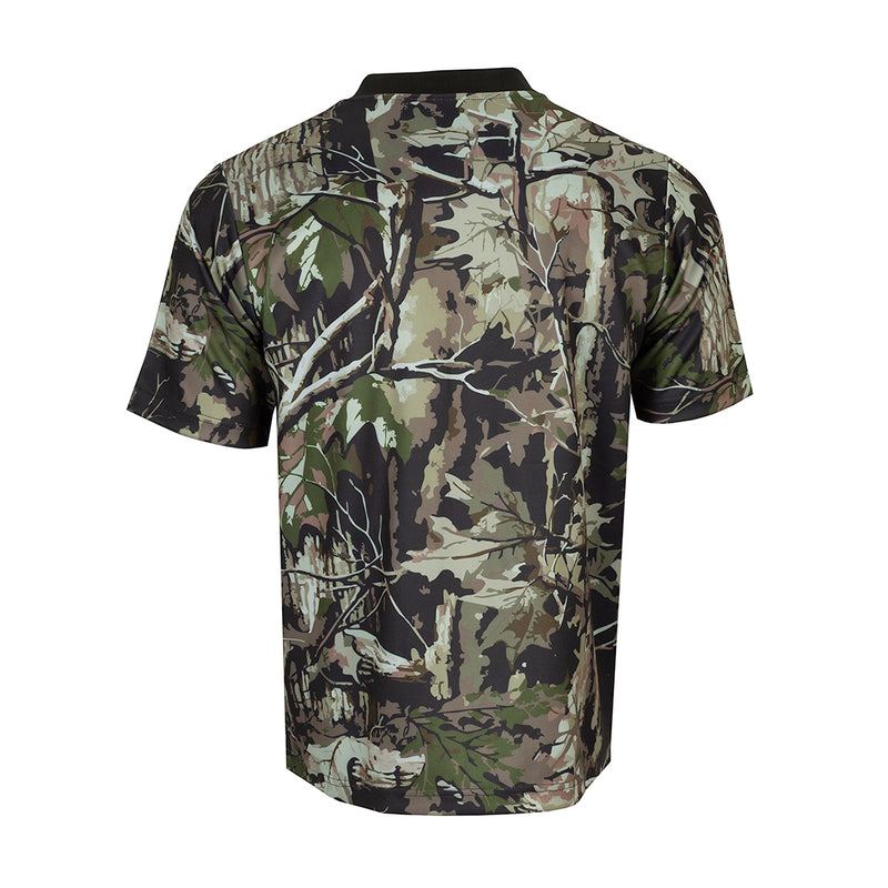 Men's camo V-neck jersey back, short sleeves, dark collar