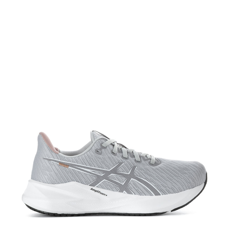 Women's lace-up running shoes, light gray knit upper with white midsole