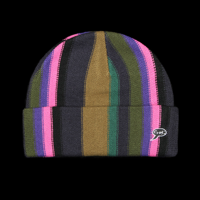 Frog Vertical Stripe Beanie Black Pink