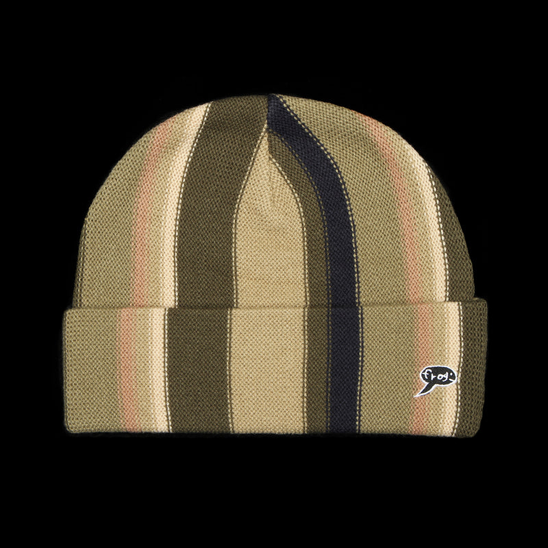 Frog Vertical Stripe Beanie Sage Brown