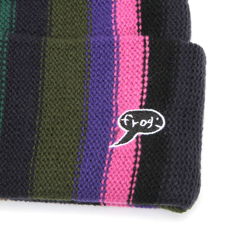 Frog Vertical Stripe Beanie Black Pink