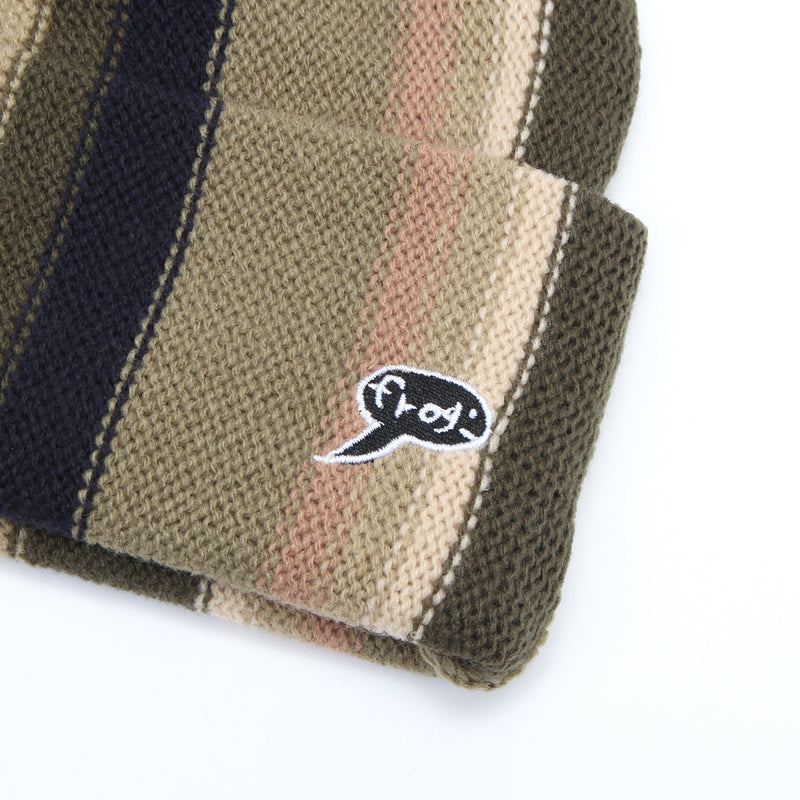 Frog Vertical Stripe Beanie Sage Brown