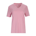 Women's rose pink V-neck short-sleeve tee shirt, solid knit