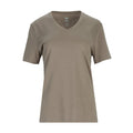 Women's taupe grey V-neck t-shirt, short sleeves and straight hem