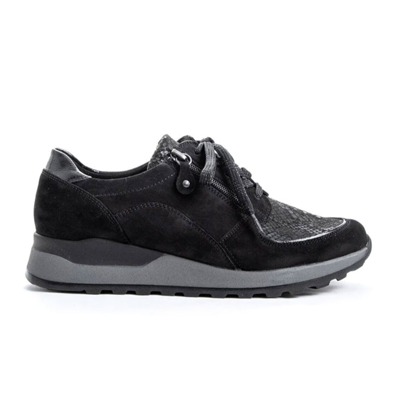 Waldlaufer Nora H64007 Sneaker (Women) - Black Stretch Combi Athletic - Casual - Lace Up - The Heel Shoe Fitters