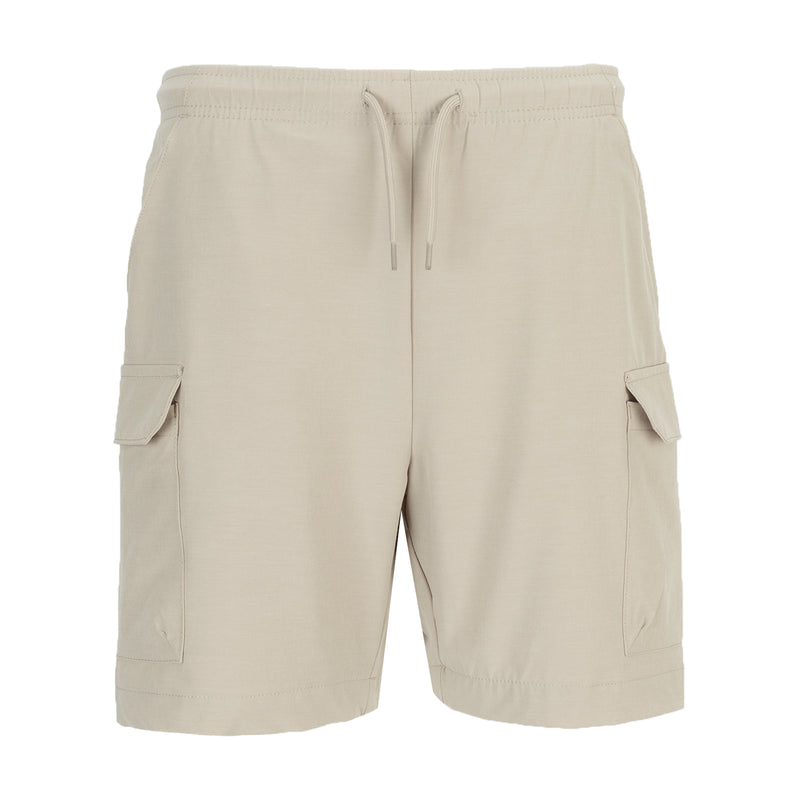 Youth woven cargo shorts in light cashmere beige with elastic waist and drawstring