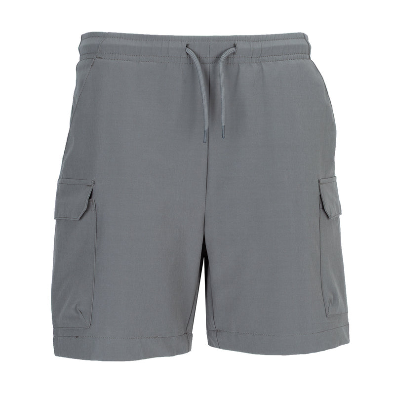 Youth woven cargo shorts in grey, with drawstring waist and side cargo pockets