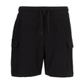 Youth black woven cargo shorts, elastic waist with drawstring and side cargo pockets