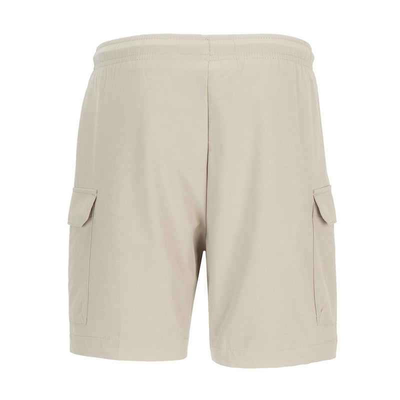 Youth woven cargo shorts in cashmere beige with elastic waistband and front cargo pockets
