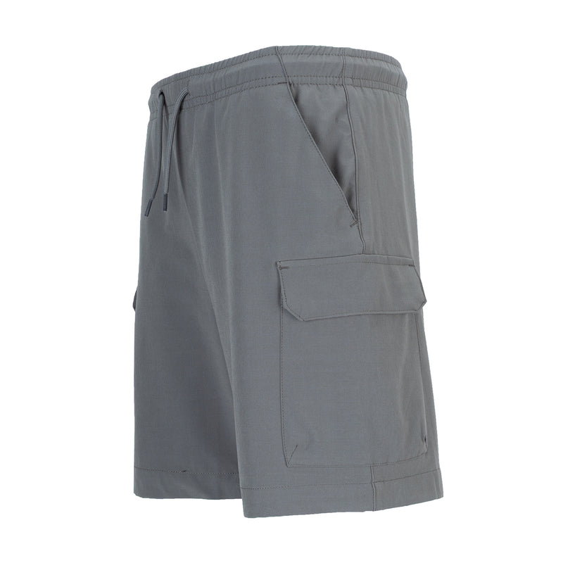 Youth woven cargo shorts in grey, side cargo pocket and pleated back seam