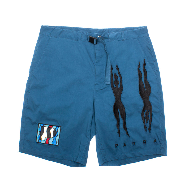 by Parra Zerba Striped P Shorts  Teal