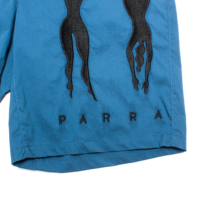 by Parra Zerba Striped P Shorts  Teal